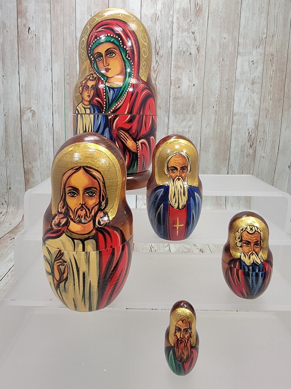 Russian Nesting Dolls Hand Painted Matryoshka Jesus Nativity Religious Signed